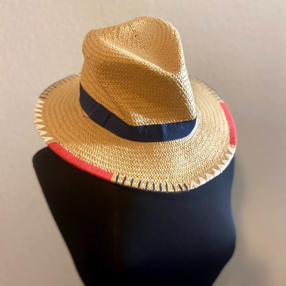 Nordstrom Embroidered Straw Panama Hat NWT